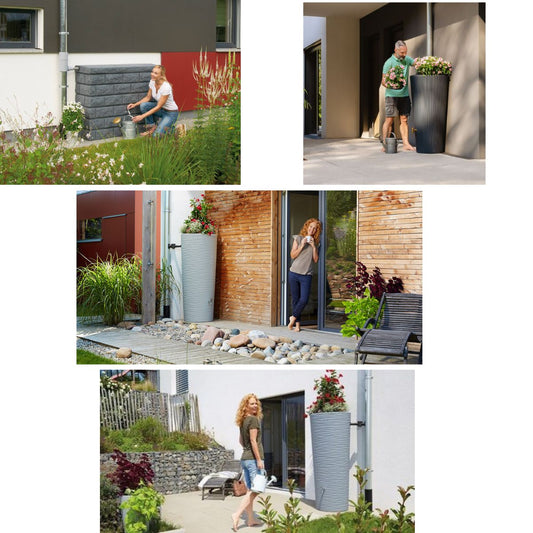 Utiliza depósitos de agua decorativos en tu jardín